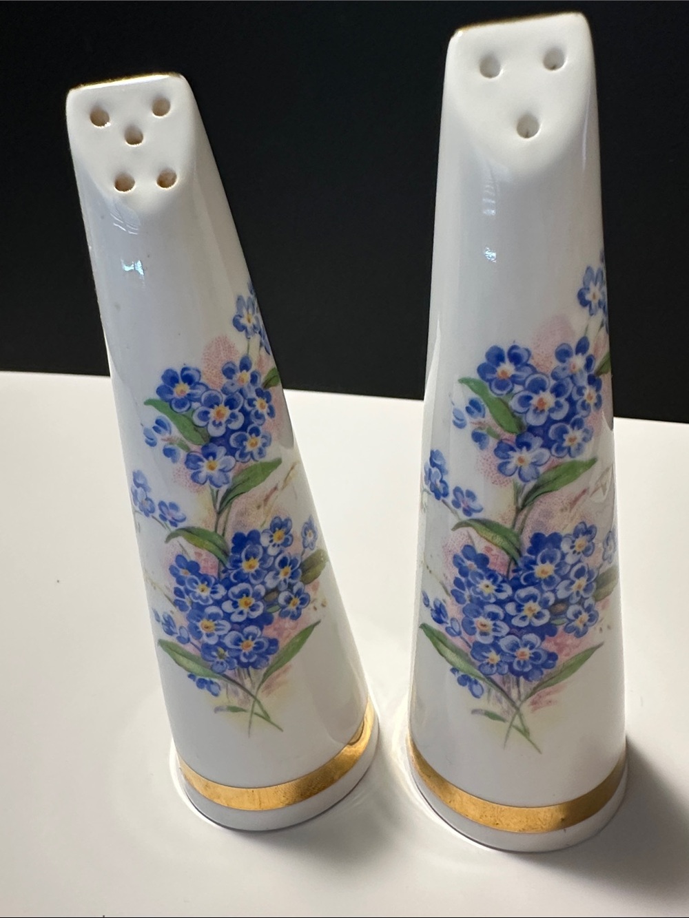 Royal Stuart Salt & Pepper Shakers with Gold Trim - Blue Floral